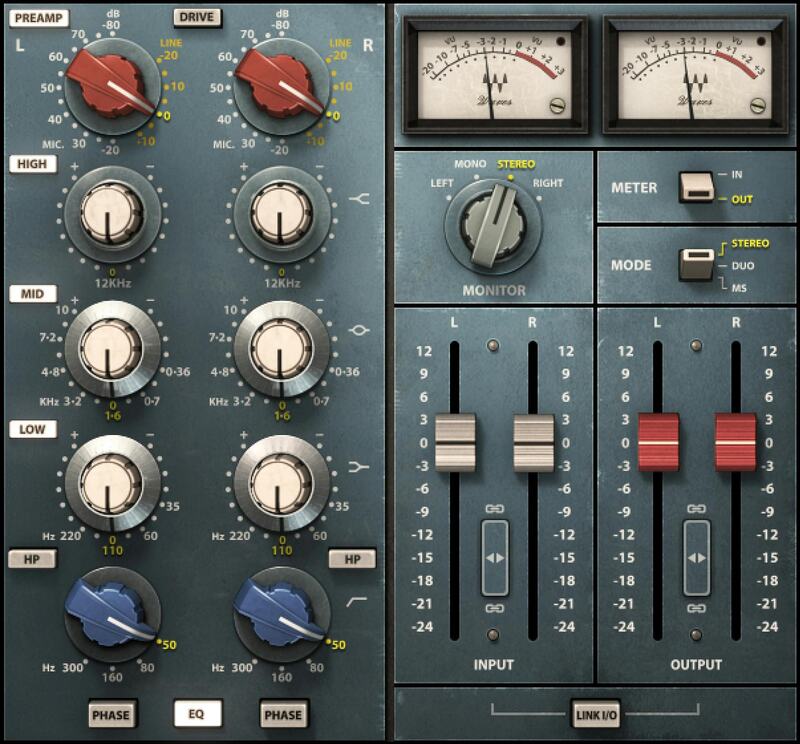 A modeled 1073 preamp and four-band EQ with transformer saturation and mid/side capability.