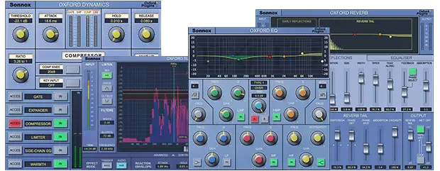 Four mixing tools—advanced EQ, dynamics, reverb and a dynamic de‑esser—for detailed corrective and creative mix work.
