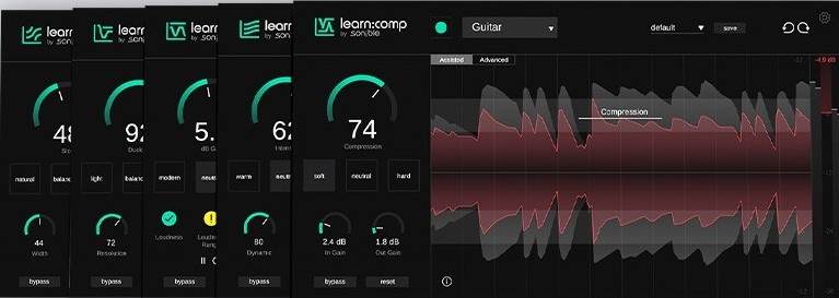 Five AI-guided plug-ins that teach EQ, compression, limiting, reverb and spectral unmasking with visual feedback.