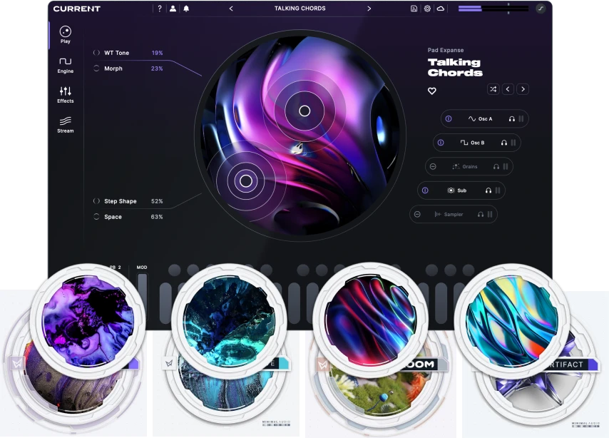 Complete Current synth bundle with every preset and wavetable pack, plus an XY-focused Play View for expressive control.