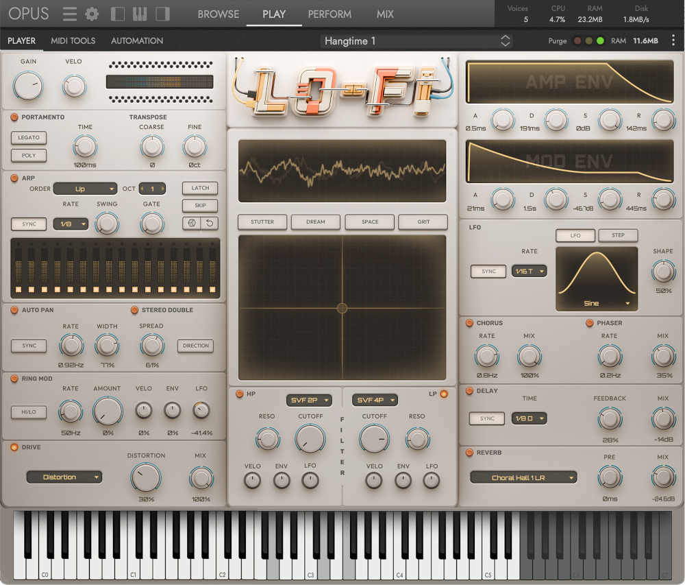 A library of distorted, degraded instruments controlled by an XY macro pad and performance-oriented effects.