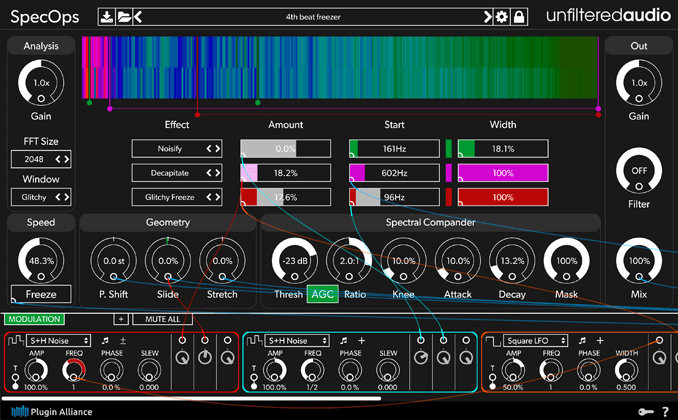 High-resolution spectral processing with per-band effects, modulators, and a spectral compander.