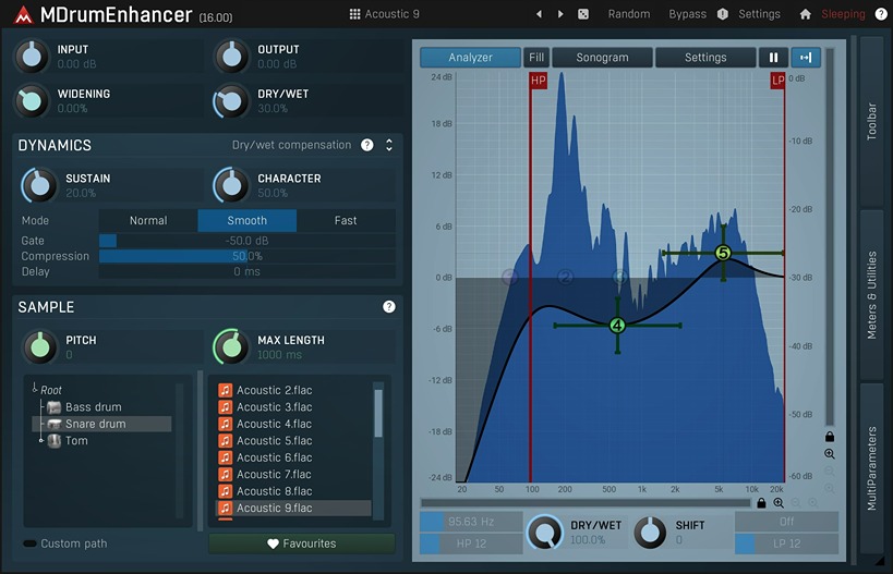 MeldaProduction MDrumEnhancer plugin interface on sale at Plugin Boutique, 54% off until Oct 18