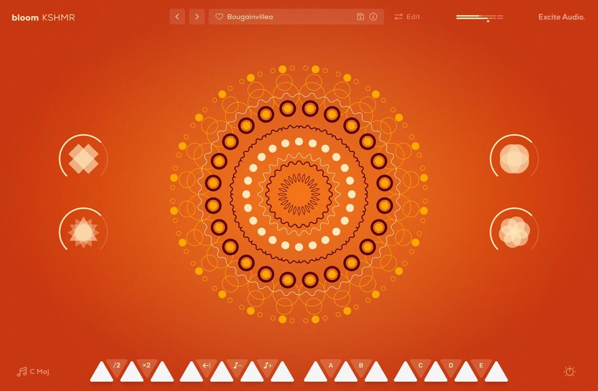 Tempo-synced Indian and South Asian instruments and phrases with a sequencer and macro effects.