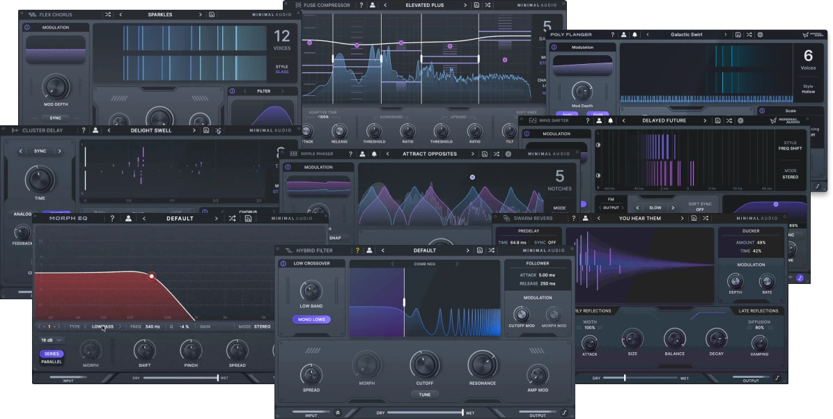 A comprehensive suite of modulation, spatial, dynamic and EQ effects with preset-driven workflows and in-app tooltips.