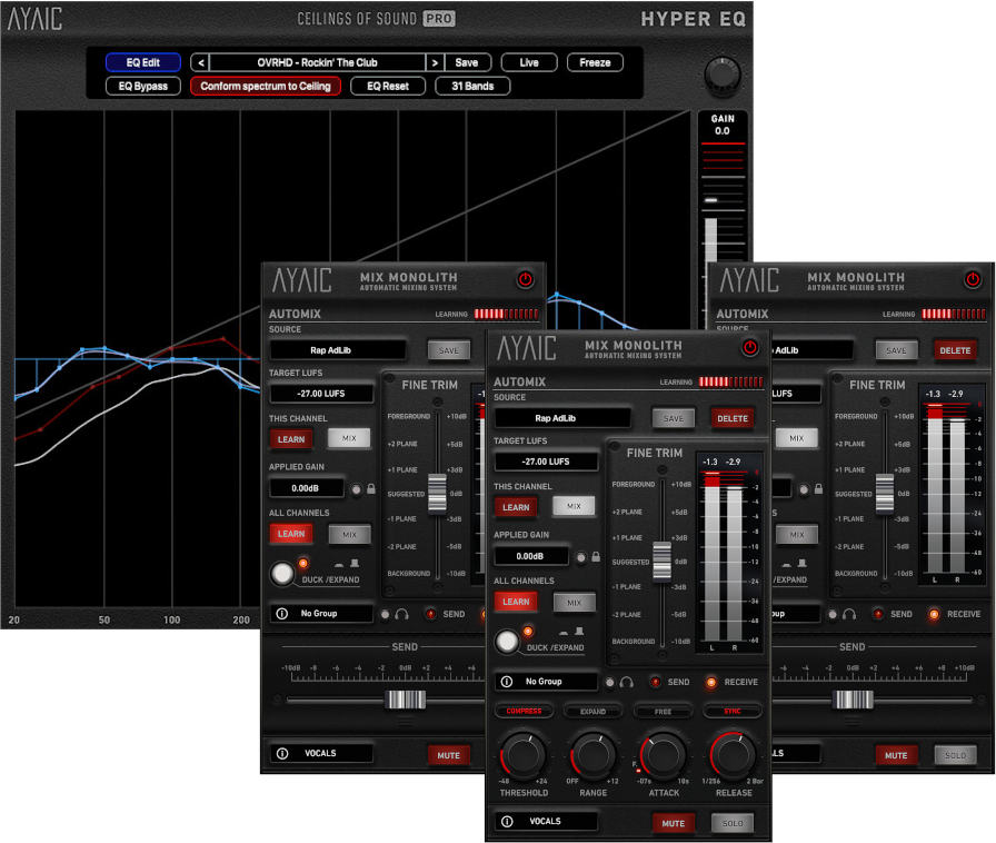 A bundle pairing a spectral 'ceiling' Hyper-EQ with an automatic level-plane mixing system for faster, consistent mixes.