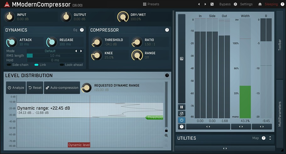 A focused, metering-driven compressor with surround support and adjustable up-sampling.