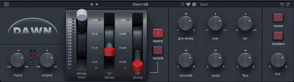 EMT 250 emulation with modern shaping — modulation, dynamics, M/S EQ and extended decay options.