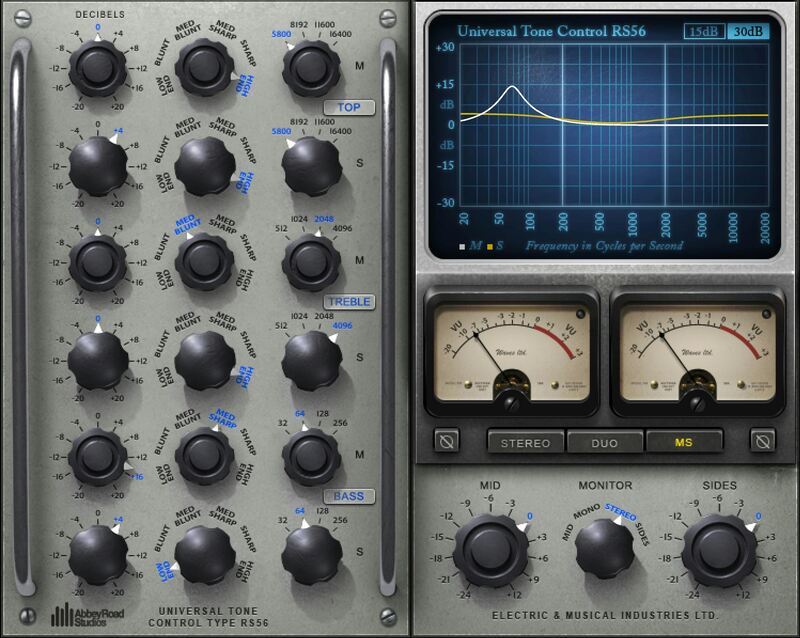 Faithful RS56 passive-EQ emulation for musical vintage-style shaping on instruments and mix buses.