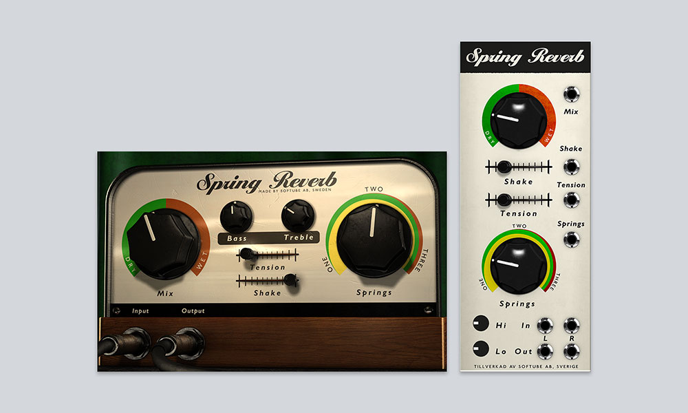 Authentic spring reverb emulation with adjustable springs, tension, tube-style tone controls and a Shake effect.