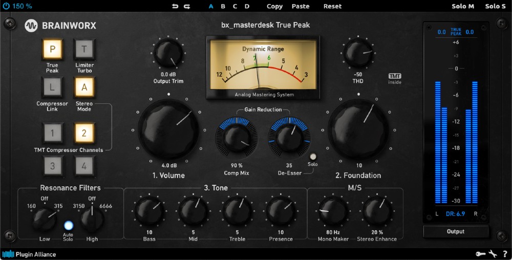 Analog-modeled mastering chain with True Peak limiting and a simple 1–2–3 workflow for fast, polished masters.