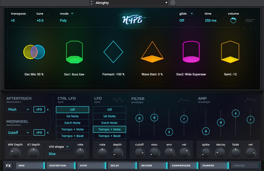 AIR Music Technology Hype plugin interface on sale at Plugin Boutique, 77% off until Aug 03