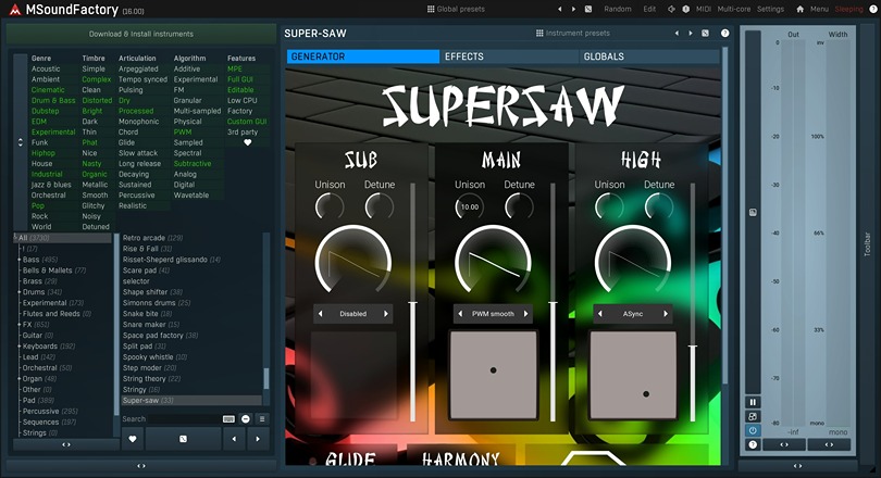 MeldaProduction MSoundFactory plugin interface on sale at Plugin Boutique, 50% off until Oct 17