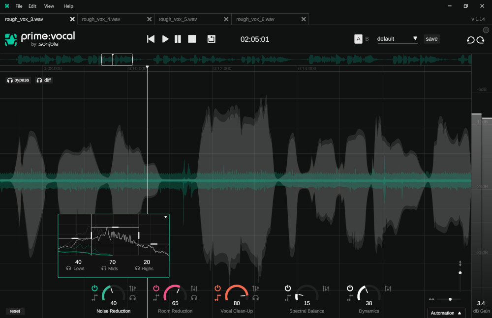 AI-driven cleanup and tonal/dynamic enhancement for vocal recordings, standalone or ARA plug-in.