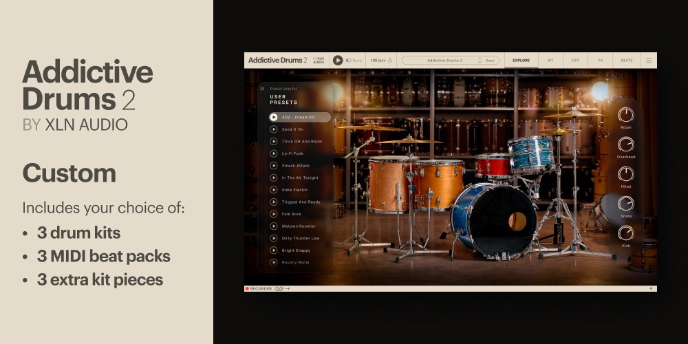 XLN Audio Addictive Drums 2: Custom Collection plugin interface on sale at Plugin Boutique, 40% off until Jun 14