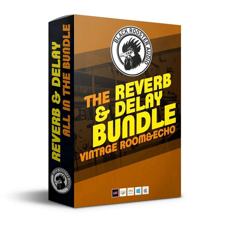 Four vintage-effect plugins: tape echo, spring reverb, and two plate reverbs modeled after classic hardware.