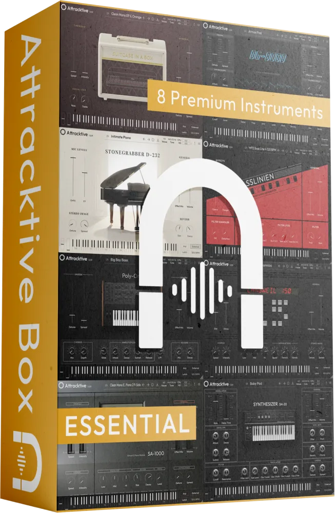 A collection of sampled vintage synths, electric and acoustic pianos, and retro bass packs for Attracktive.