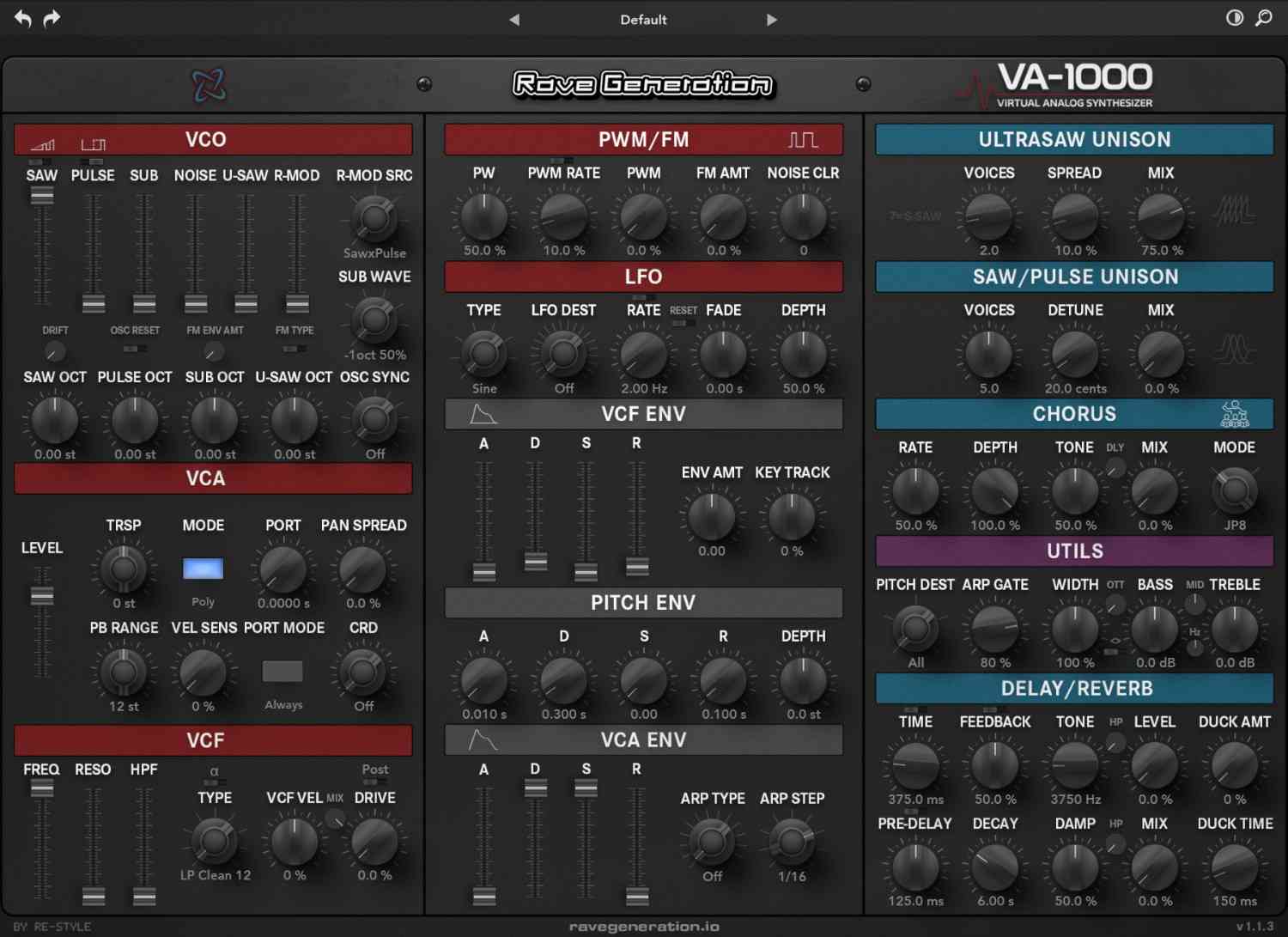 Rave Generation VA-1000 plugin interface on sale at Plugin Boutique, 40% off until Mar 04