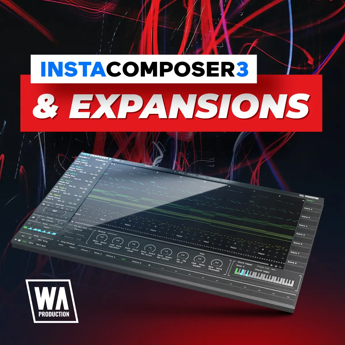 A generative MIDI toolkit with multi-track output and an expanding library of genre-focused expansions.