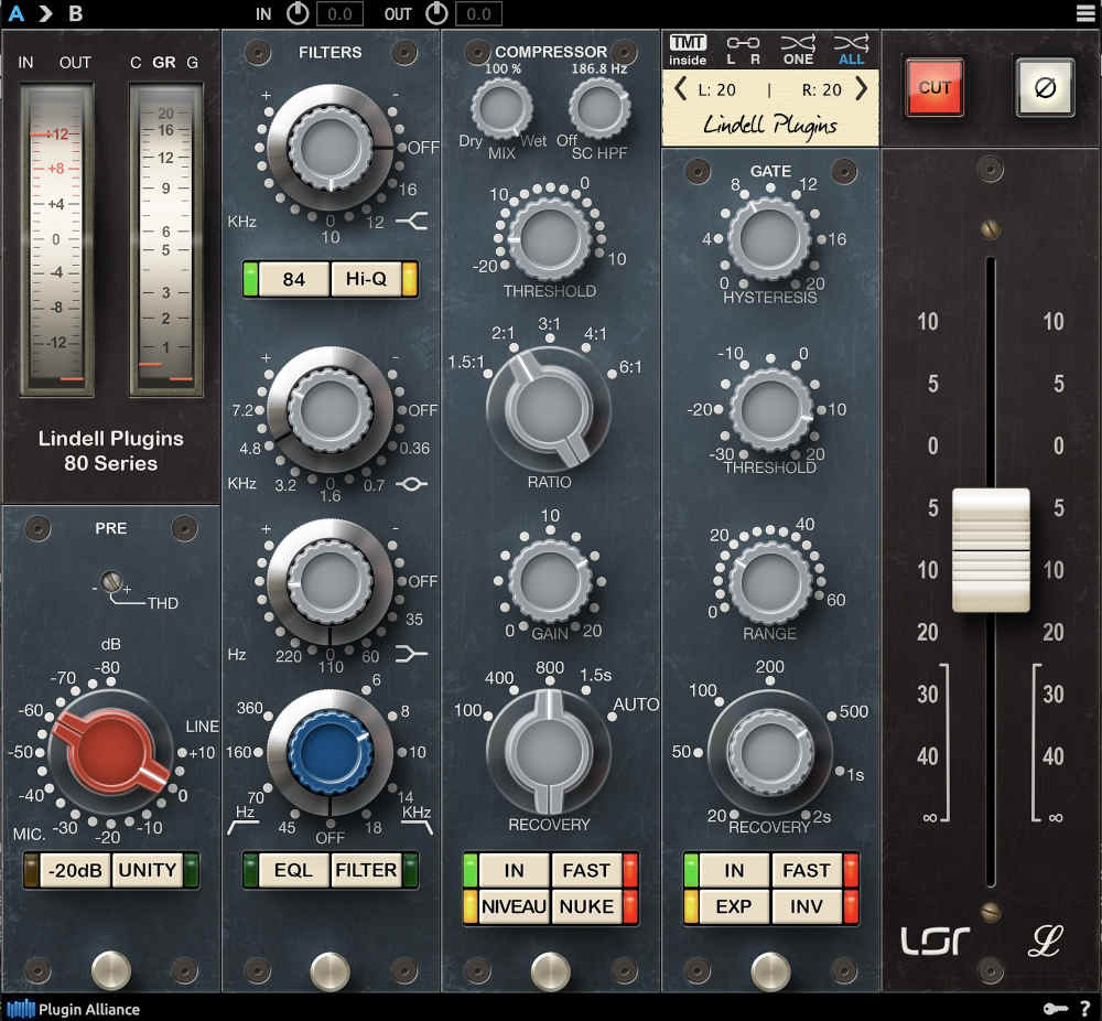 Emulations of Neve 80 Series modules with console-style tolerance modeling, compressor, EQs and bus saturation controls.
