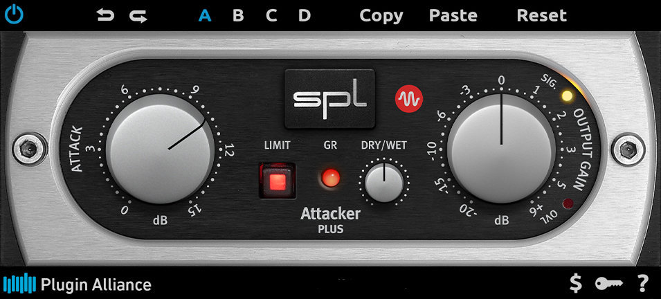 Simple, hardware‑modeled transient shaping with a soft peak limiter and dry/wet control.