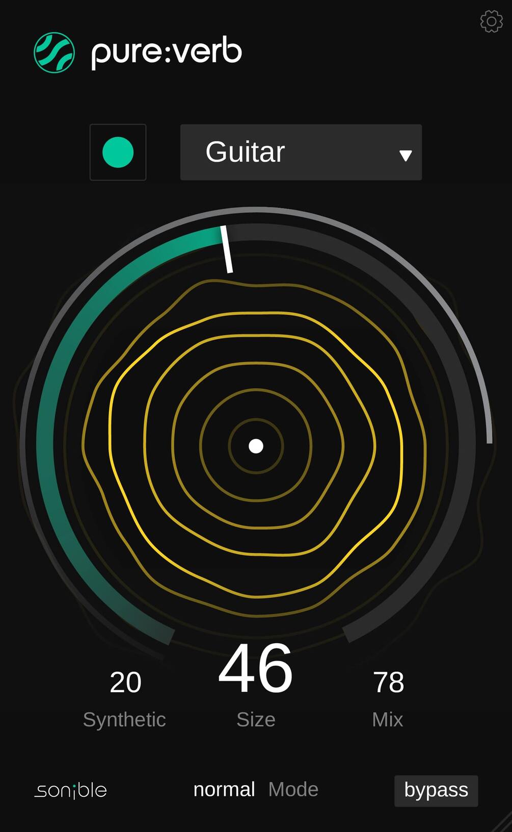 AI-assisted reverb that adapts to your audio and offers Size, Synthetic and three creative modes.