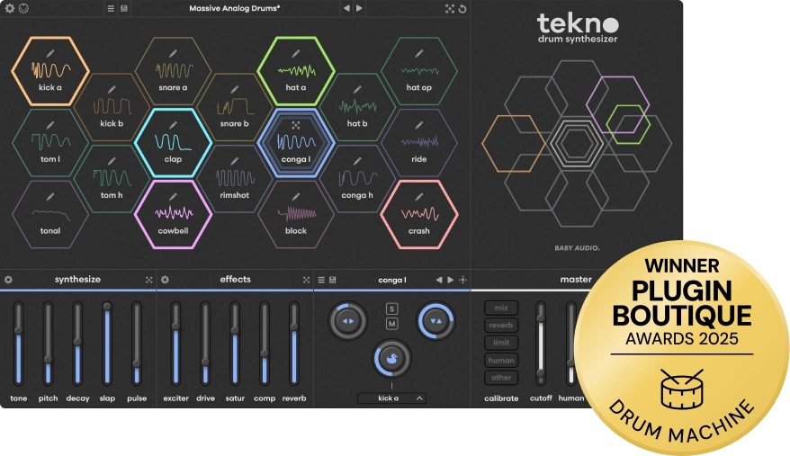 Sample-free drum synth with 18 engines, a creative sequencer, randomization and drag‑and‑drop MIDI export.
