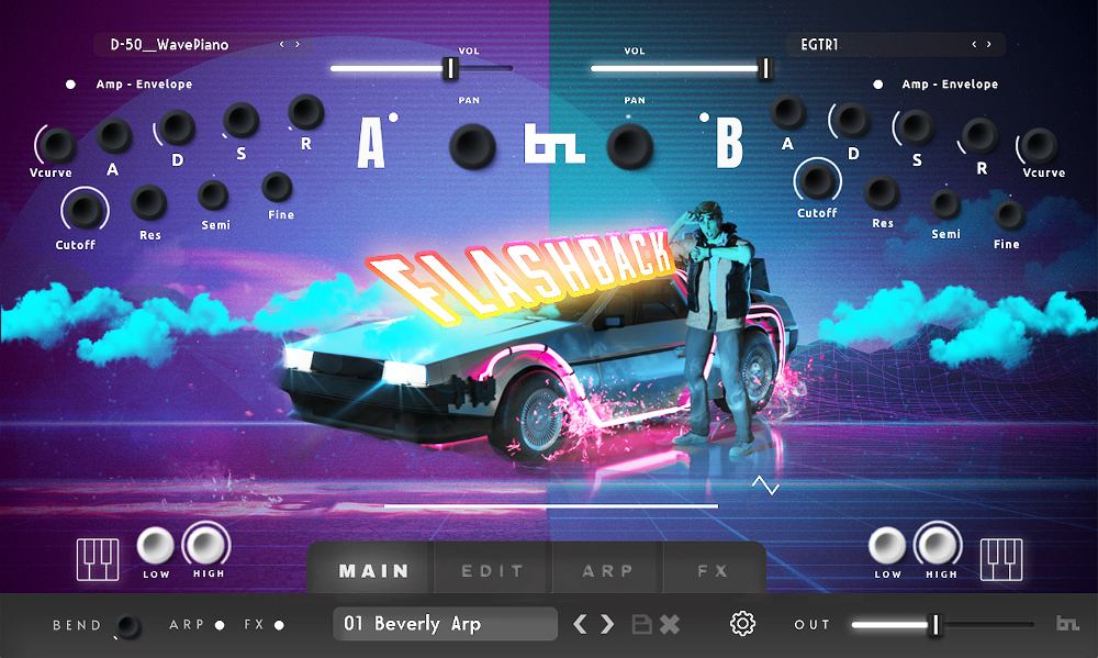 Deeply sampled 80s synths with layered engines, arpeggiator, modulation and onboard effects.