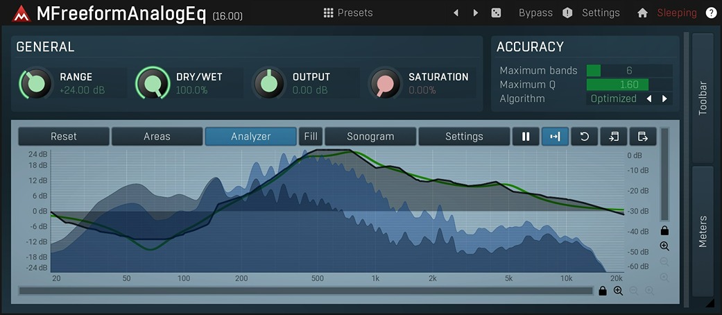 Draw a target frequency response and have analog-style filters reproduce it, with analysis and tube saturation.