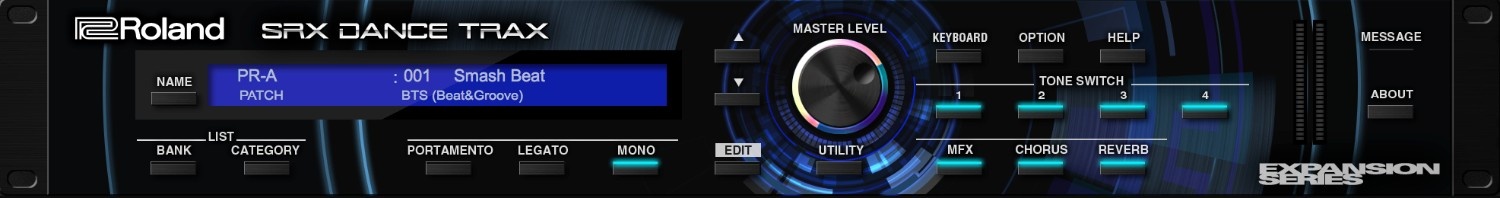 Classic SRX and SR-JV80 dance-oriented waveforms and patches with hardware-modeled behavior and editability.