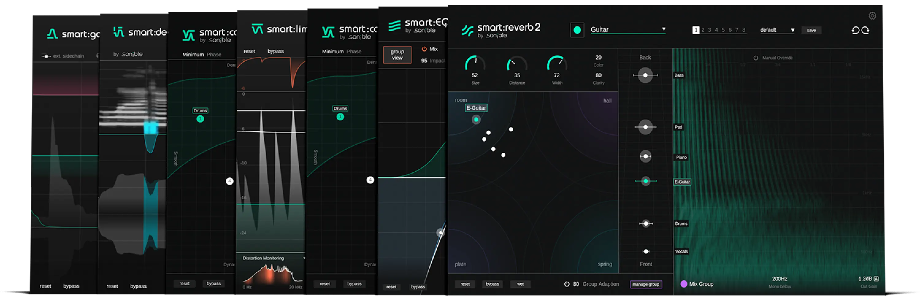 Five AI-assisted, content-aware plugins for EQ, compression, reverb, gating and limiting in mixing and mastering.