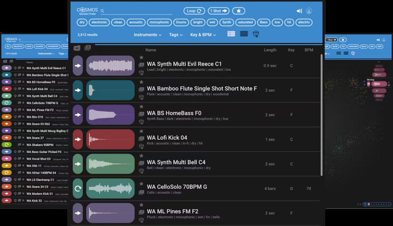 AI-based sample browser that auto-tags and finds samples by instrument, timbre, key, BPM and sonic traits.