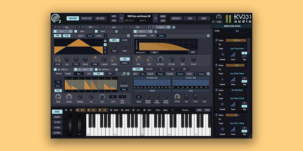 Modular, multi-engine synth with layered architecture, extensive modulation and builtin sample/wavetable editors.