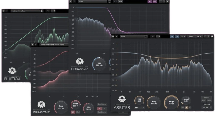 Four focused filters for low-end management, stereo low-frequency control, ultrasonic cleanup, and level-independent spectral balancing.