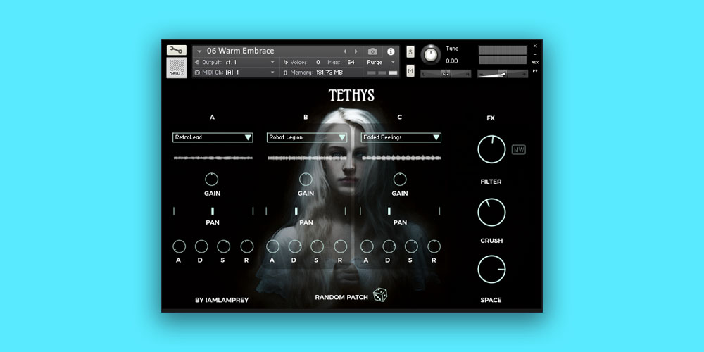 Kontakt instrument of noisy, expressive synth keys with hand-crafted presets, randomization and automatable FX.