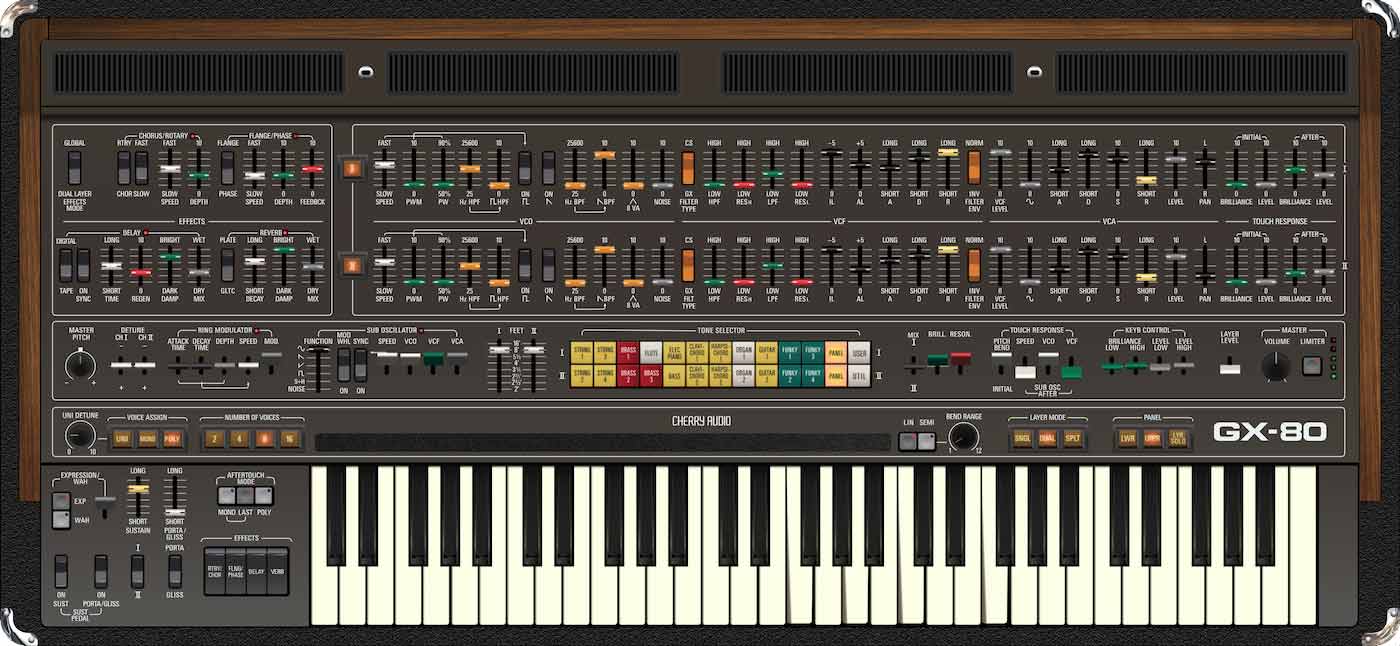 Circuit-modeled hybrid of GX-1 and CS-80 with dual-layer voicing, expressive controls, and 1,000 presets.