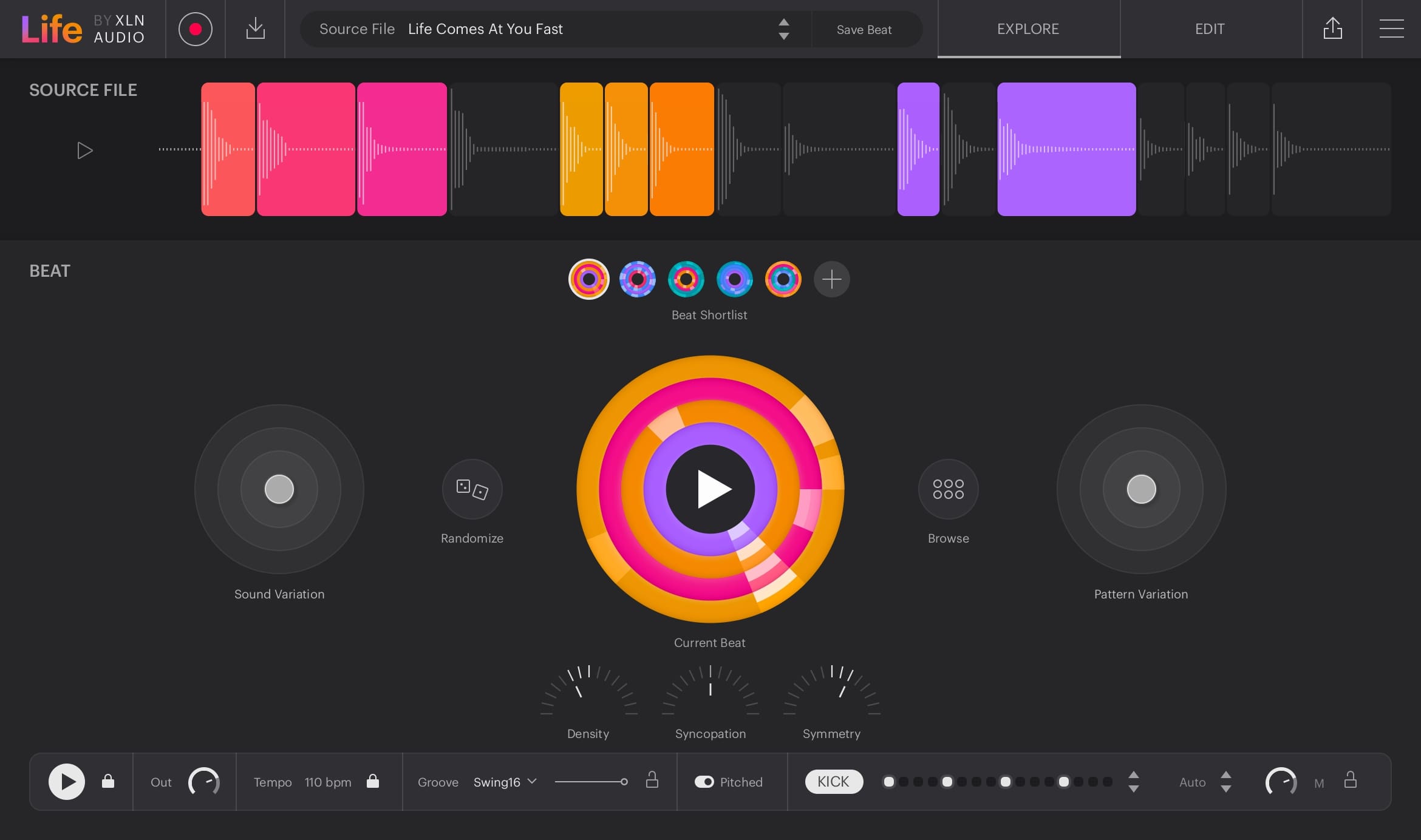Create beats from phone or DAW recordings, automatically sliced and turned into editable rhythmic patterns.