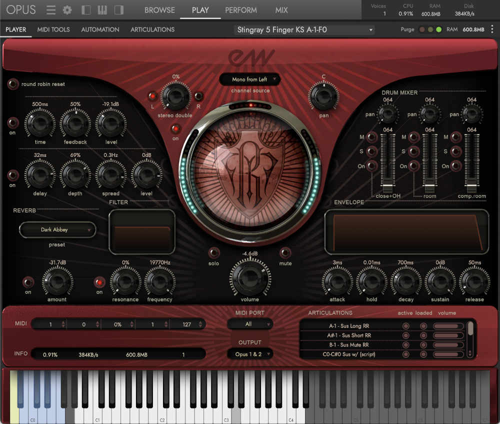 Sampled rock drums, basses and guitars recorded with multi-mic setups and performance articulations.