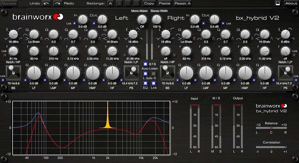 Analog-style 11-band EQ with Bass/Presence Shifters, M/S controls and artifact-free high-frequency EQing.
