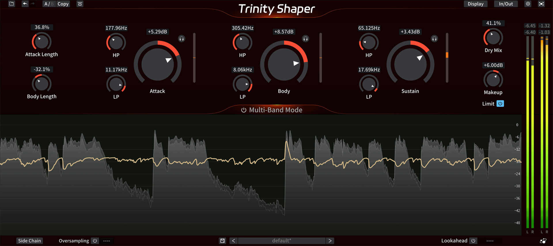 Tri-stage transient shaper with independent Body control, multiband operation, advanced sidechain and a built-in limiter.