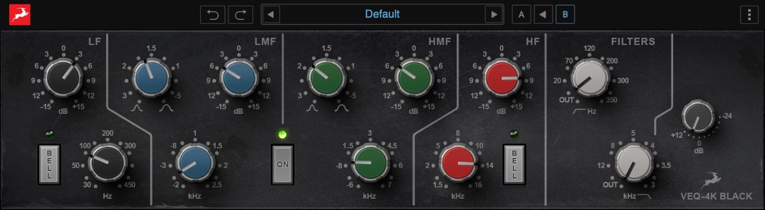 Software version of the popular 1980s four-band console EQ, with louder shelving and steeper high-pass slope.