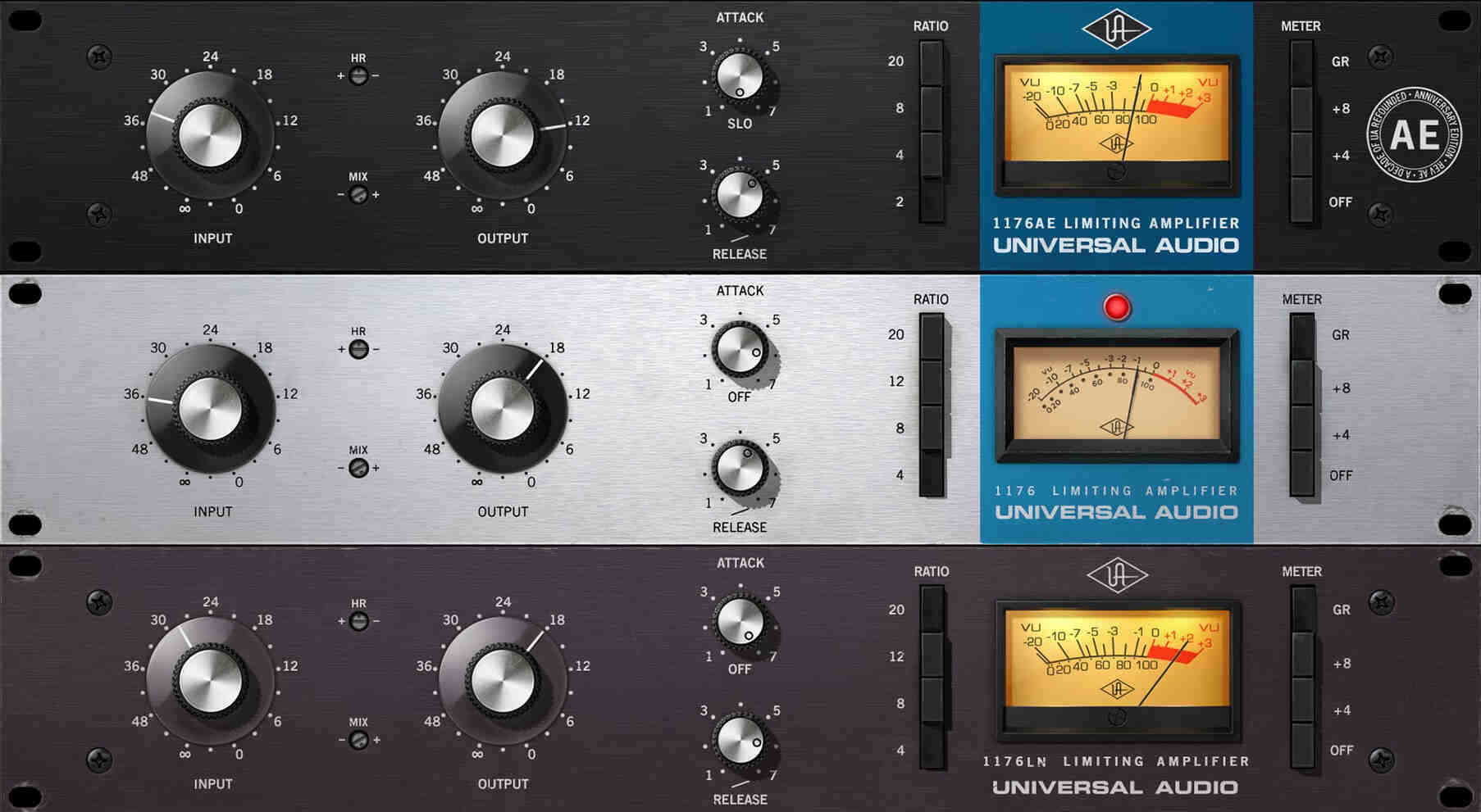 Three classic 1176 revisions with authentic FET character, added mix controls, and sidechain filtering.