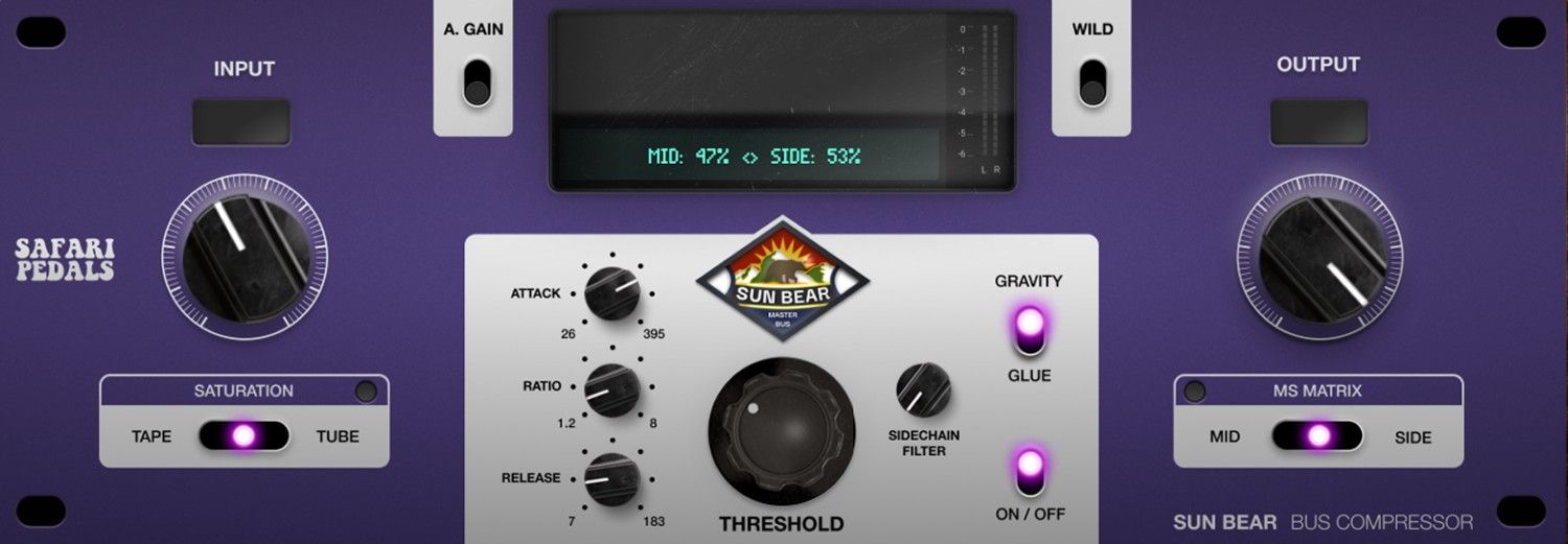 Mastering-grade bus compressor with tape/tube saturation, mid/side control, sidechain filtering and a Gravity glue mode.
