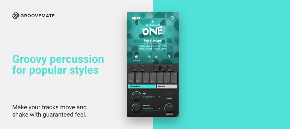 Quickly add synced percussion phrases, shakers, claps and tambourine parts to your tracks.