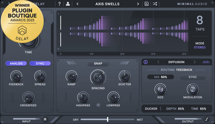 Minimal Audio Cluster Delay plugin interface on sale at Plugin Boutique, 40% off until Jul 20