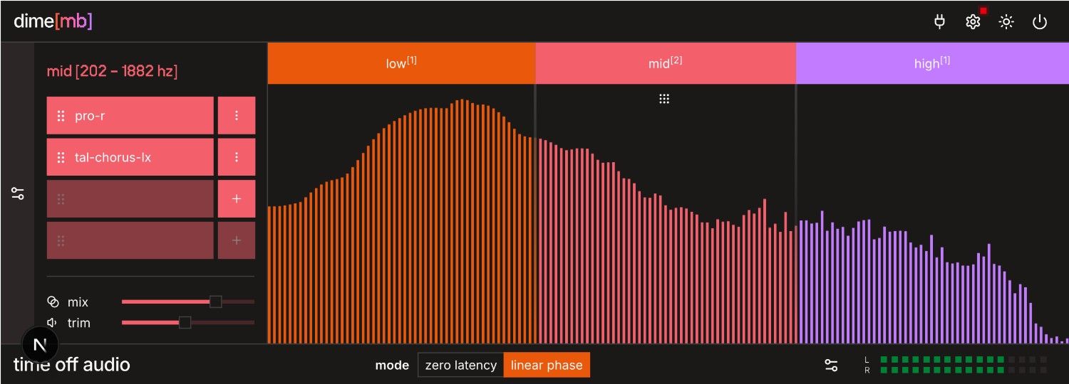 Multiband plugin host that runs VST3/AU plugins per band with visual spectrum-based crossover control.