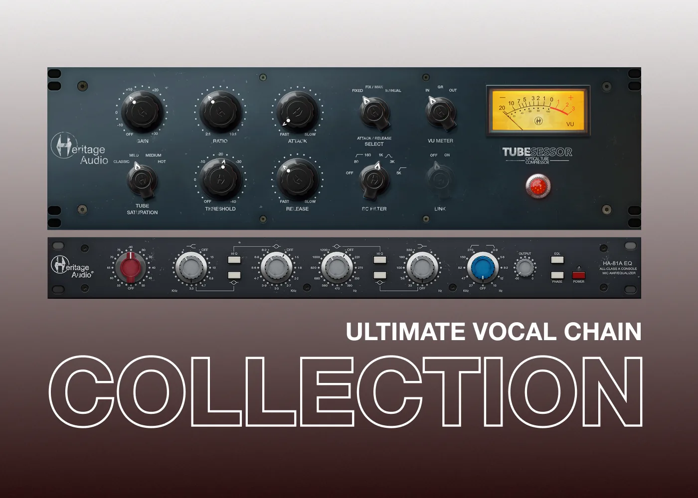 Two Heritage Audio plugins for adding console-style EQ character and smooth optical compression to vocal tracks.
