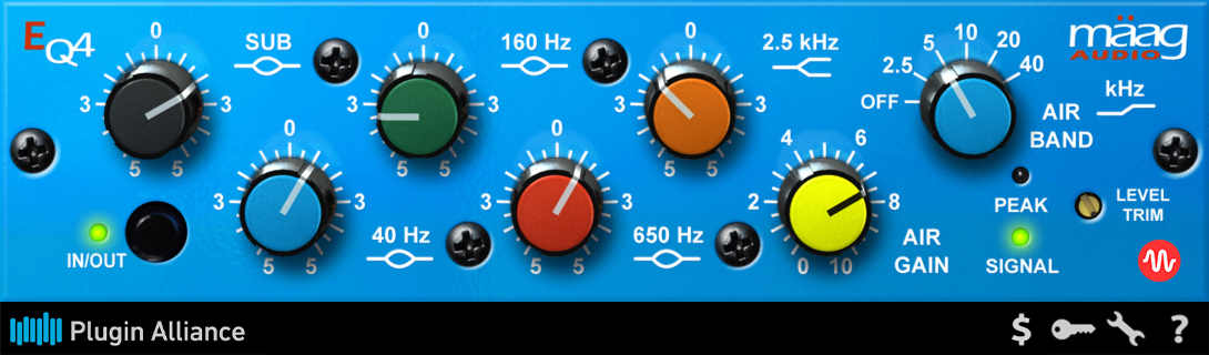 Six-band musical EQ with AIR BAND and SUB band for adding sheen and controllable low end to vocals, instruments, and mixes.