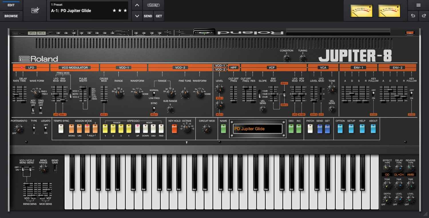 Authentic circuit-level JUPITER-8 emulation with modern workflow features, presets, effects, and System-8 integration.