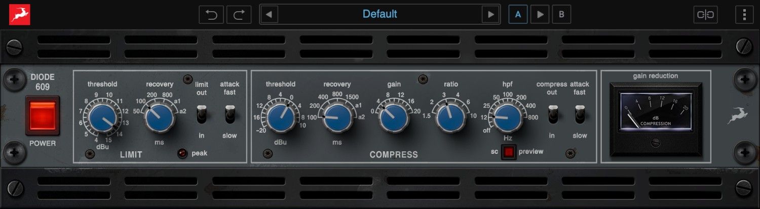 Diode-bridge compressor that adds British console harmonic weight and mix glue with flexible control.
